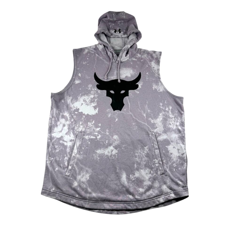Under Armour Project Rock Terry Sleeveless Hoodie Mens L Purple Tie Dye Loose